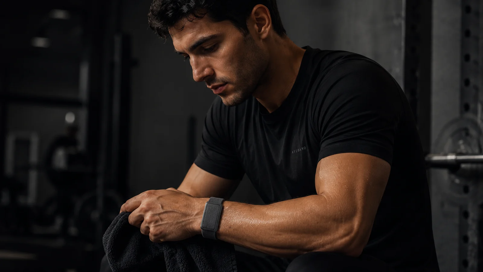 Focused athlete wearing AyuBand during recovery